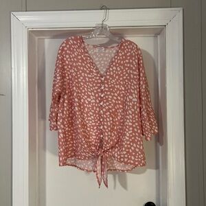 Kansy Store Women’s Button Down V Neck Tie Knot Front Tops 3/4 Sleeve Chiffon L